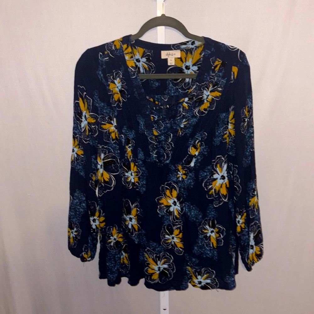 Style & Co. Floral Threaded Peasant Top 1X